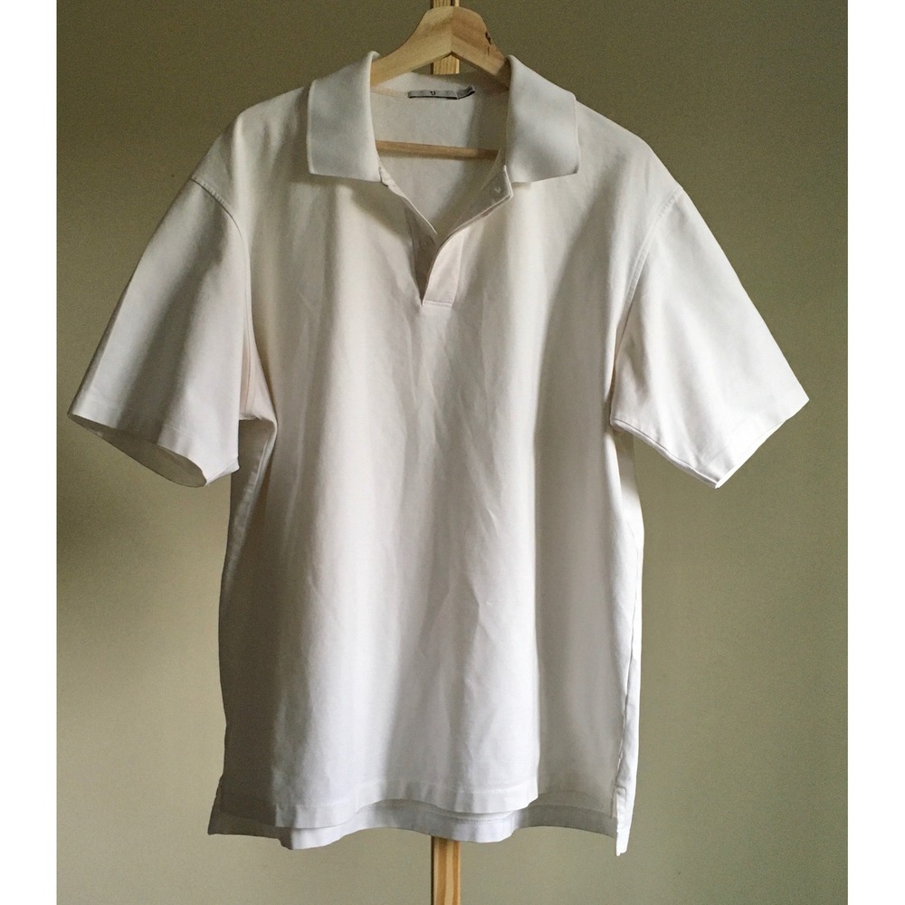 Uniqlo +J Jil Sander White Supima Cotton Relaxed Fit Polo Shirt Size L